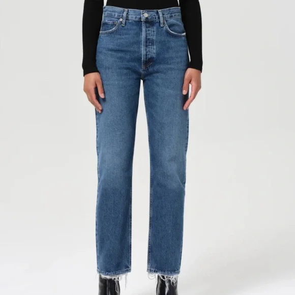 Agolde 90s high rise button flys women’s slim straight legs jeans black size 27 - Picture 2 of 14